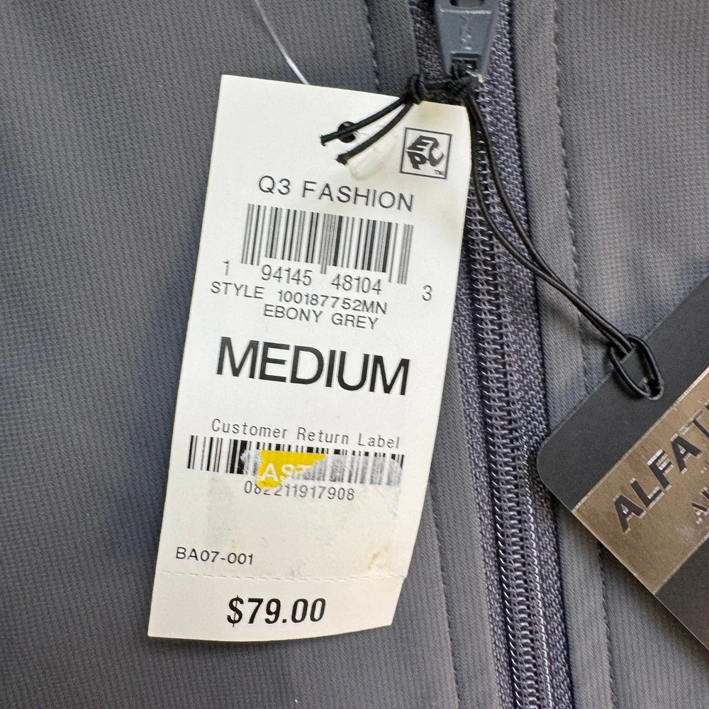 Alfani Alfatech Bomber Vest‎ Mens M Ebony Grey Full Zip Stretch 100187752MN
